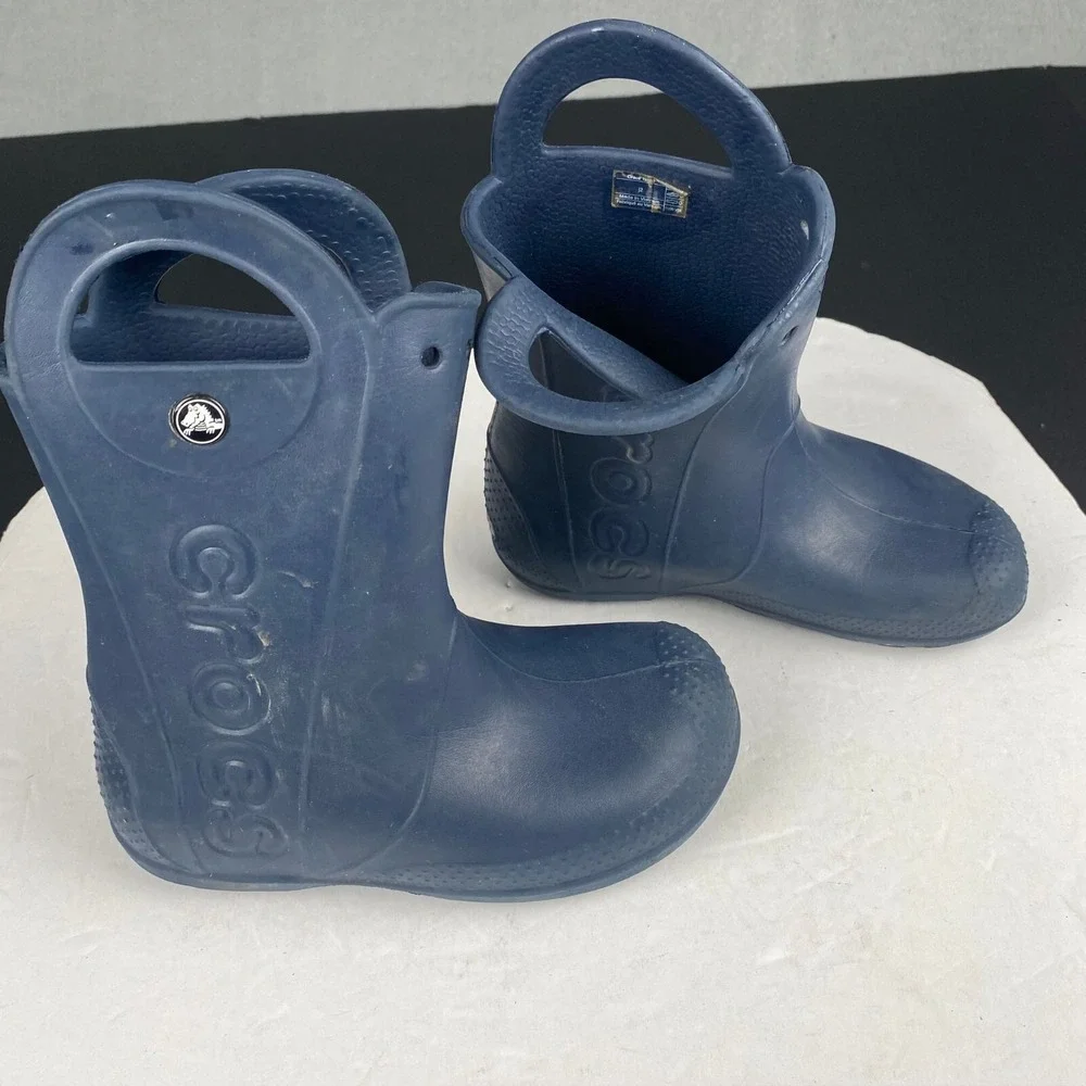 Crocs Kids j2 Handle It Rain Boots Navy Pull On 12803 Youth‎ Waterproof